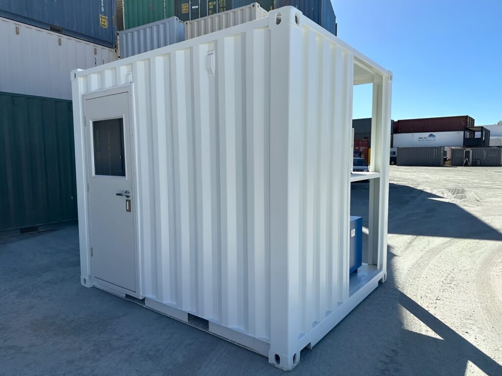 White Modified 10ft Shipping Container with AC - M-W Containers