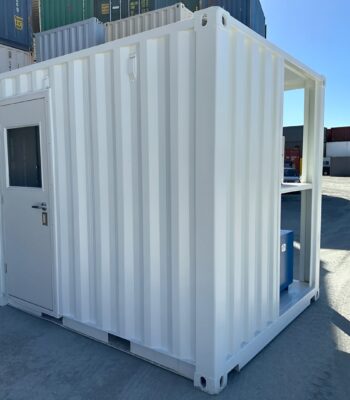 White Modified 10ft Shipping Container with AC - M-W Containers