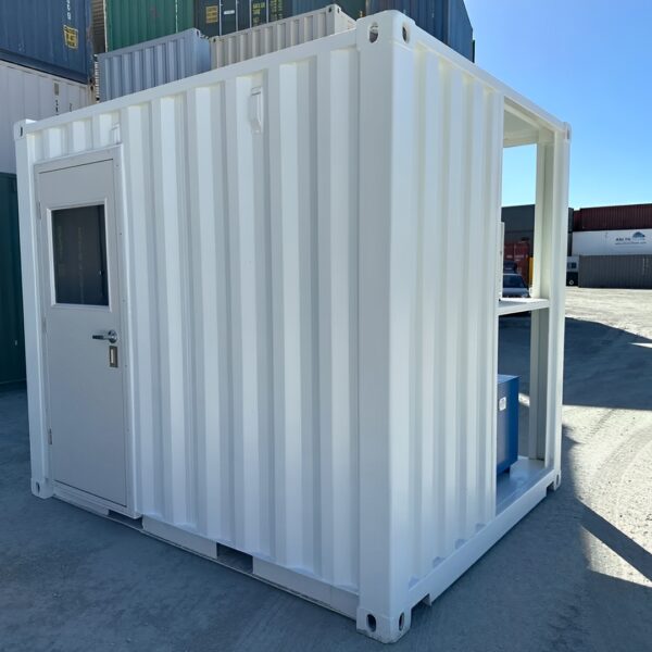 White Modified 10ft Shipping Container with AC - M-W Containers
